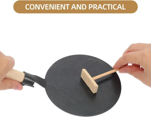 Vista 5 de VOSAREA Juego de sartenes antiadherentes, sartén plana de hierro fundido Dosa - Plancha con esparcidor y mango de madera para panqueques, roti