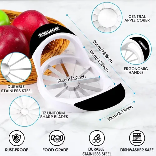 Vista 3 de SCHVUBENR Cortador de manzana grande de 4.72 pulgadas con 12 cuchillas, cortador profesional de manzana, descorazonador de manzana de acero