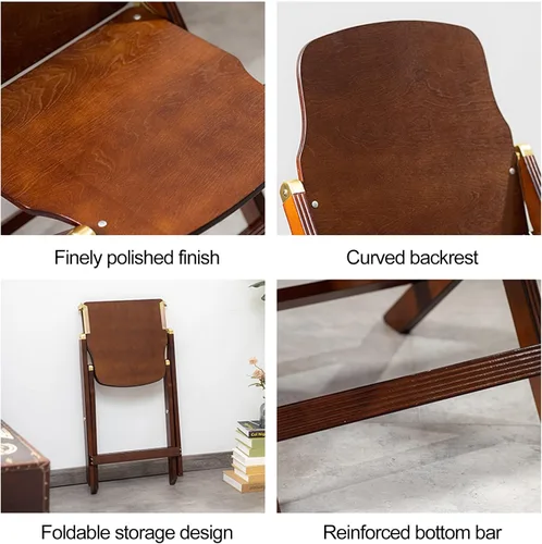 Vista 6 de Silla de comedor plegable de mediados de siglo, sillas plegables de madera maciza, silla de gravedad cero para patio, porche, fiesta, evento (negro)