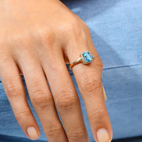 Vista 2 de YoTreasure Anillo de compromiso de oro amarillo sólido de 10 quilates con topacio azul Londres de 1.34