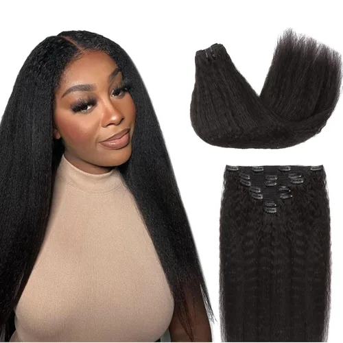 Vista 84 de Lashey Extensiones de cabello humano con clip, sin costuras, #1, color negro azabache, extensiones de cabello humano real, extensiones de cabello