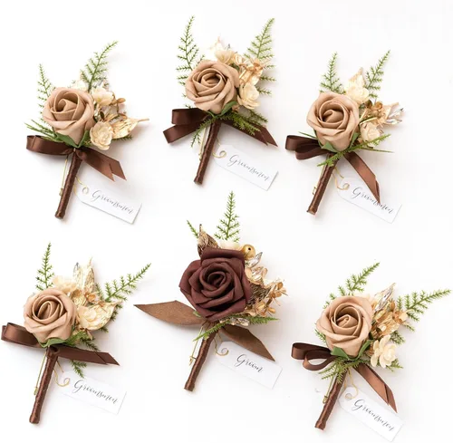 Vista 42 de Ling's Moment Boutonniere para Hombres Boda, Juego de 6, Novio y Padrinos Boutonniere para Boda Regreso a Casa Halloween Ceremonia Aniversario, Cena