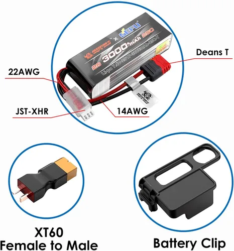Vista 3 de sea jump 2 unids 2S 7.4 V 25C 3000 mAh batería con T enchufe para MJX H16E H16P H16PL H16BM H16DR H16GT 14301 JC16EP M161 RC control remoto coche
