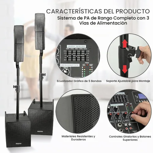 Vista 4 de Pyle Altavoz de columna Line Array - Sistema de sonido profesional y compacto con subwoofer de altavoz de 12 pulgadas, transmisión, amplificador