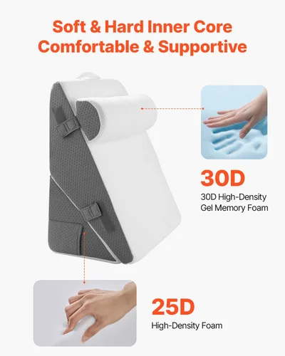 Vista 2 de VEVOR - Juego de 3 almohadas de cuña para cama ajustables y ortopédicas para dormir, con funda lavable de jacquard y soporte de espuma, almohada