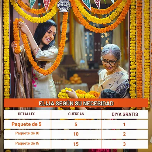 Vista 6 de DIYANA IMPEX Guirnalda de caléndula para decoración, 5 piezas de hebras artificiales de caléndula de 5 pies de largo, decoración india para Pooja