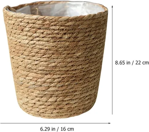 Vista 2 de FOMIYES Maceta de paja tejida para decoración del hogar, macetas de hierba marina, cesta de jardín para plantas de jardín, jarrón de ratán