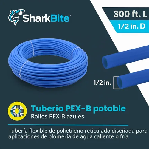 Vista 2 de SharkBite 1/2 pulgada x 300 pies azul PEX-B, tubería de agua flexible PEX para fontanería, U806B300