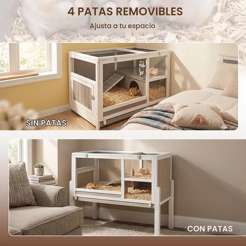 Vista 7 de Jaula grande de madera para conejillos de indias con 4 patas desmontables