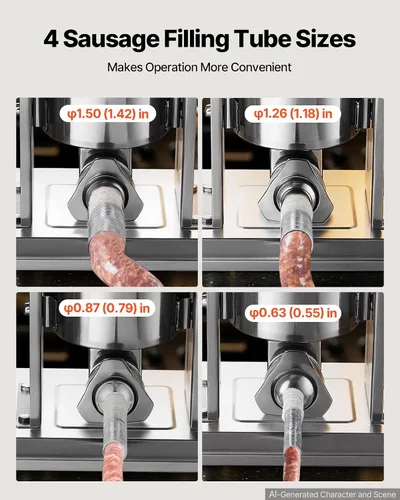 Vista 5 de VEVOR Embutidor manual de salchichas 15 lbs/7L Máquina de carne vertical de Plateado-7LN