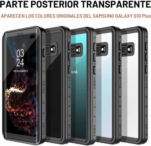 Vista 2 de GOLDJU - Funda impermeable para Samsung Galaxy S10 Plus, color negro Built in Screen Protector 360° Full Body Protective Shockproof Dirtproof
