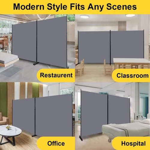 Vista 6 de Divisor de habitación de 6 pies, pantalla de privacidad de 2 paneles, 142 pulgadas de ancho, divisor de pared para separación de habitaciones, Gris