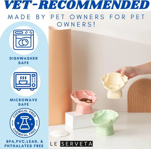 Vista 5 de Cuenco elevado de cerámica para mascotas, comedero lento elevado para gatos y perros, diseño decorativo para perritos de pie, base antideslizante