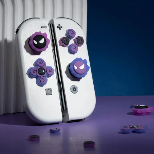 Vista 7 de Jusy Cross D-Pad - Juego de tapas de botón para pulgar, compatible con Nintendo SwitchOLED, Cool Luminous 3D Soft Silicone ABXY Botones Adhesivos