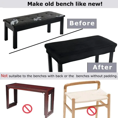Vista 6 de SINOSSO Funda de terciopelo suave para banco de piano para 2 personas, (27.5"- 36.5") L x (12"- 16") A rectángulo elástico lavable funda protectora