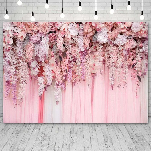 Vista 7 de Telón de fondo de pared floral rosa de 7 x 5 pies para niñas, despedida de soltera, boda, aniversario, flores, baby shower, decoración de fiesta