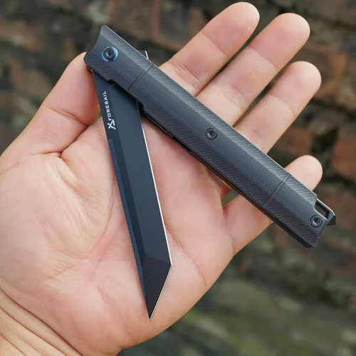 Vista 9 de Cuchillo plegable de bolsillo FORESAIL, hoja de acero DC53 y mango G10. Con clip de bolsillo y rompecristales, cuchillo de bolsillo para hombres