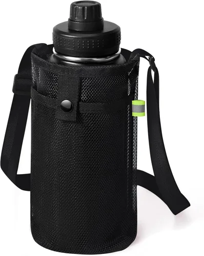Vista 24 de Bolsa grande para botella de agua con correa, soporte de malla grande para botella de agua, correa para el hombro y bolsillo, soporte ligero