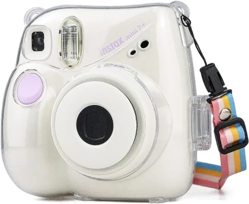 Vista 2 de Funda transparente para cámara instantánea Fujifilm Instax Mini 7+ 7 Plus, funda de cristal para cámara con correa de hombro extraíble Solo funda