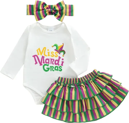 Vista 7 de Sasaerucure Conjunto de ropa de 2 piezas para bebé y niña pequeña con falda tutú a rayas