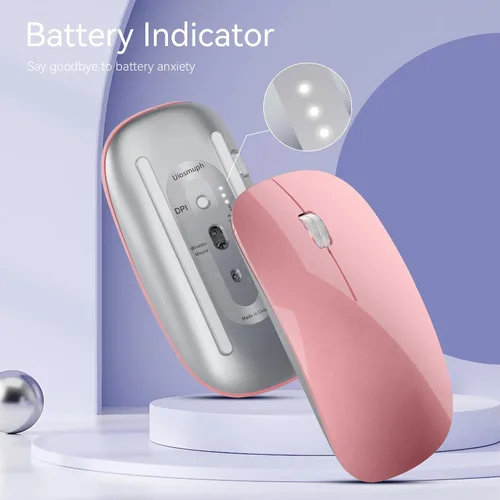 Vista 2 de Uiosmuph Ratón inalámbrico G11, mouse de computadora recargable USB C, ratones silenciosos delgados de 2.4 GHz óptico con receptor USB Nano y Oro