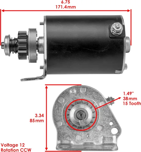 Vista 2 de Caltric Motor de arranque compatible con John Deere 92H D125 D130 D140 D155 D160 MIA13038 / engranaje de acero de 15 dientes
