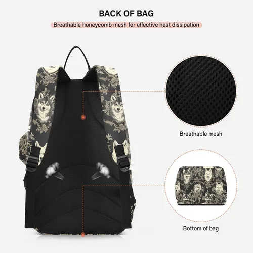 Vista 4 de Mochila de tenis de bádminton resistente al agua de dibujos animados lindo lobo negro tenis bádminton raqueta bolsa para mujeres hombres bolsa