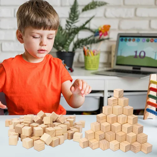 Vista 7 de 200 cubos cuadrados de madera maciza para manualidades, cubo de madera sin terminar de 1 pulgada, bloques de madera para manualidades, cubo