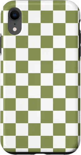 Vista 25 de Funda para iPhone 17 con diseño de cuadros verde oliva estético retro