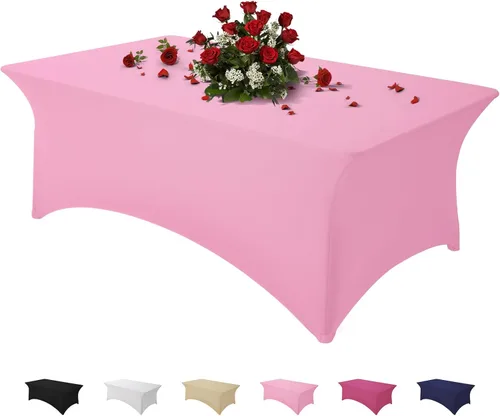 Vista 15 de Famstar Paño de Mesa Negro de 4 Pies de Elastano, Paño de Mesa Ajustado para Mesas Rectangulares, Fundas Elásticas Lavables Sin Arrugas