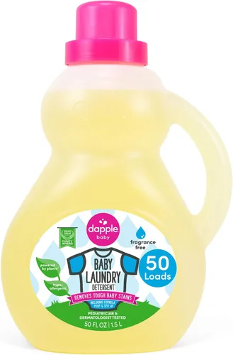 Vista 10 de Dapple Detergente para ropa de bebé, impulsado por plantas, concentrado, hipoalergénico, sin fragancia, paquete ecológico, quitamanchas, 34 fl oz