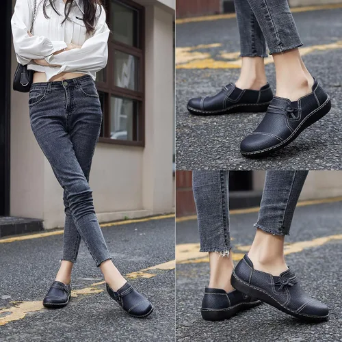 Vista 6 de LAZYPOP Mocasines de cuero clásicos y cómodos para mujer, bonitos zapatos de vestir informales, ligeros, para caminar, zapatos planos