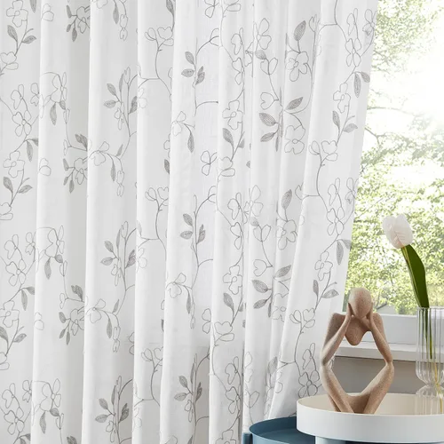 Vista 10 de Vision Home Cortinas con textura de lino transparente floral de 84 pulgadas, paneles de ventana bordadas con estampado de hojas para sala de estar