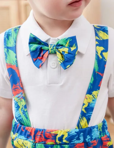 Vista 5 de BFUSTYLE Mameluco para bebé niño 2 en 1, traje de manga corta con pajarita 0-24 meses
