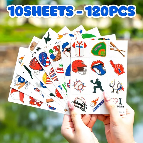 Vista 8 de 120 tatuajes temporales precortados para deportes de béisbol para niños Super Cute Baseball Themed Birthday Party Favors, Supplies, Decorations