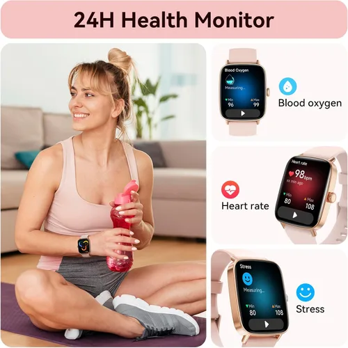 Vista 6 de Reloj inteligente para mujer, reloj inteligente con esfera dinámica HD de 1.85 pulgadas para Android y iPhone con respuesta/hacer llamadas