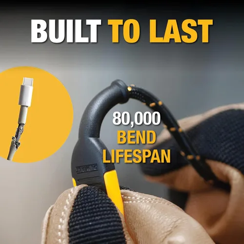 Vista 7 de DEWALT Cable USB C resistente, cable de carga USB A a tipo C de nailon trenzado de alta calidad, carga rápida para iPhone 17/16/15, Samsung Galaxy