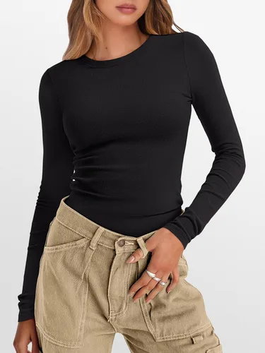 Vista 2 de ANRABESS Camisetas térmicas de manga larga para mujer, ajustadas, básicas, de forro polar, para otoño e invierno 2025 Negro