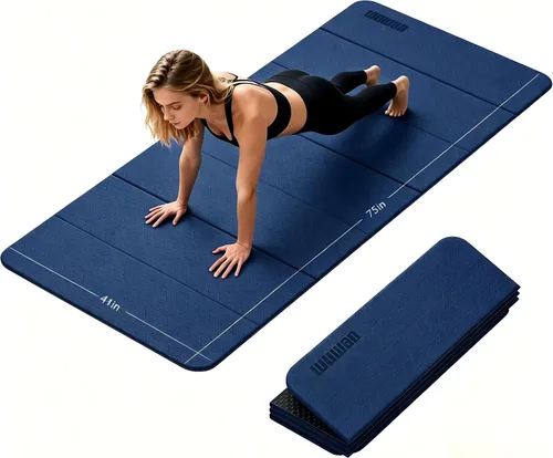 Vista 8 de Tapete de yoga plegable de 0.39 pulgadas de grosor, extra grande, material TPE, antideslizante, fácil de llevar, adecuado para entrenamiento