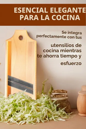Vista 5 de Trituradora de repollo de madera para ensalada de col (16.9 x 6.2 pulgadas) - Rallador de repollo resistente para ensalada y chucrut - Cortador