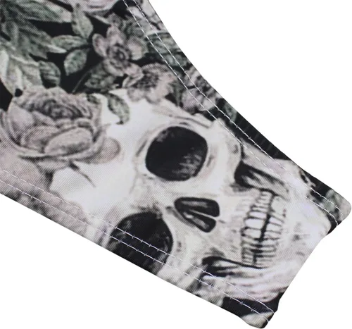 Vista 54 de AIBEARTY Traje de baño de dos piezas con estampado de calaveras para mujer, conjunto de bikini triangular de corte alto para fiesta, festival