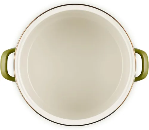 Vista 3 de Le Creuset - Olla tradicional esmaltada en acero, 12 cuartos de galón, Oliva con pomos de acero inoxidable