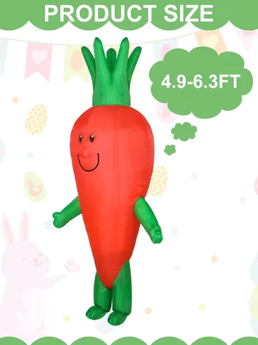 Vista 2 de Disfraz inflable de zanahoria de Pascua para adultos, divertido disfraz de frutas y verduras para hombres y mujeres, fiesta de cosplay de Pascua