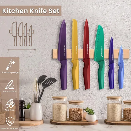 Vista 2 de Astercook - Juego de cuchillos de cocina, juego de 12 piezas con código de colores, juego de 6 cuchillos de chef de acero inoxidable