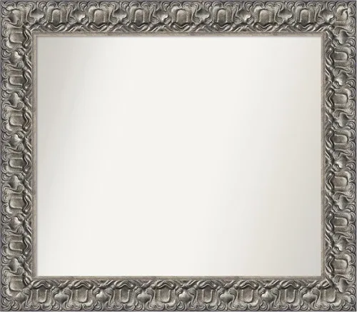 Vista 7 de Amanti Art Espejo de baño plateado para sobre fregadero, 26 x 26 pulgadas, espejo cuadrado de níquel pulido, marco de madera tradicional mediano, se