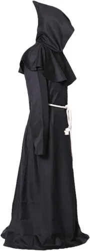 Vista 4 de ALIZIWAY Bata con capucha de fraile monje sacerdote para Halloween y cosplay, Negro