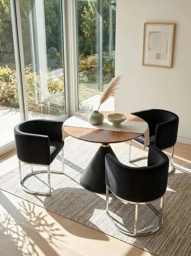 Vista 11 de HNY Silla de comedor moderna de mediados de siglo tapizada en forma de barril, negra, con brazos, silla de cocina y comedor de cuero, silla auxiliar