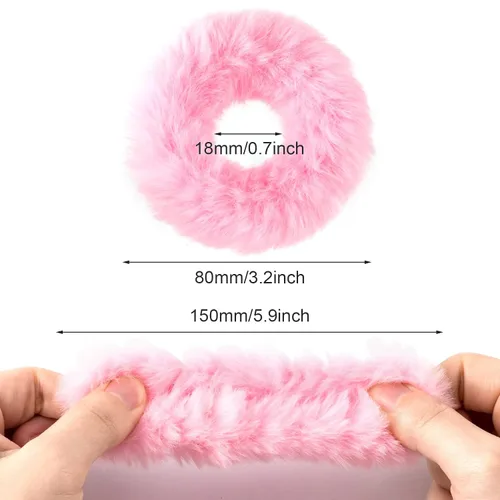 Vista 2 de OIIKI 14 bandas elásticas para el cabello con pelo sintético de conejo, bandas elásticas para coleta de caballo para niñas y mujeres, accesorios