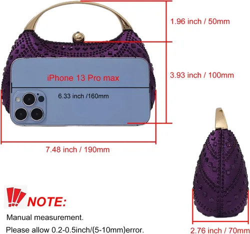 Vista 4 de HUANG ZHUANG Elegante bolso de mano de cristal con diamantes de imitación para mujer, bolso de fiesta, boda, baile de graduación, bolsa brillante