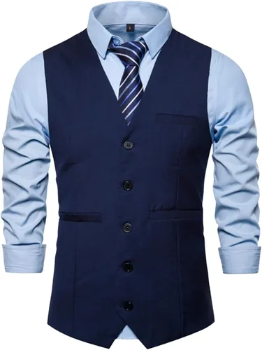 Vista 10 de Chaleco de vestir con cuello en V para hombre, con botones Café
